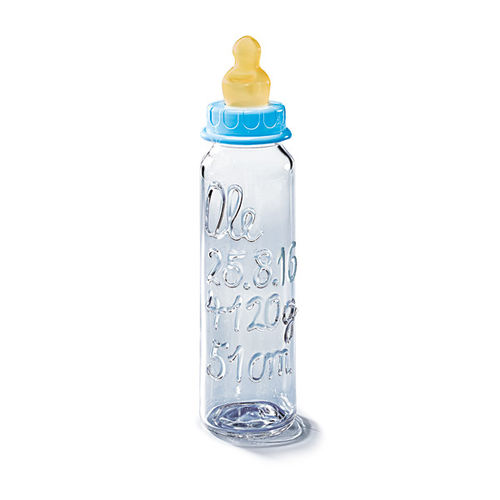 Baby bottle with name, birthday, size, weight