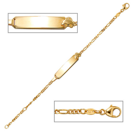 Shield Bracelet Car 333 Gold Yellow Gold 14 cm Engraving ID Bracelet Carabiner