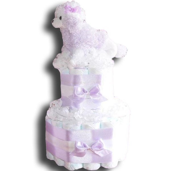 Windeltorte mit hochwertigem Pudel 27 cm Mädchen Windeln Geschenk Taufe Geburt 